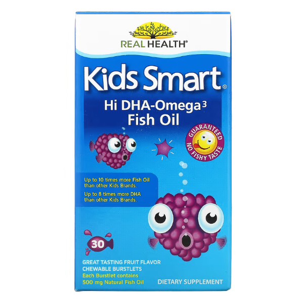 Bioglan, Kids Smart, рыбий жир с высоким содержанием омега-3 и ДГК, великолепный фруктовый вкус, 30 жевательных капсул, лопающихся во рту