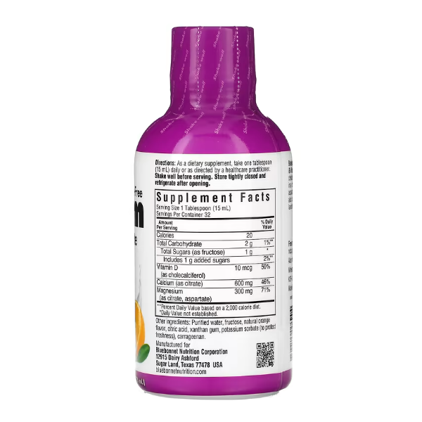 Bluebonnet Nutrition, Жидкий кальция и магния цитрат плюс витамин D3, натуральный апельсиновый вкус, (472 мл)