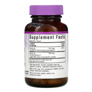 Bluebonnet Nutrition, витамины D3 и K2, 60 вегетарианских капсул состав