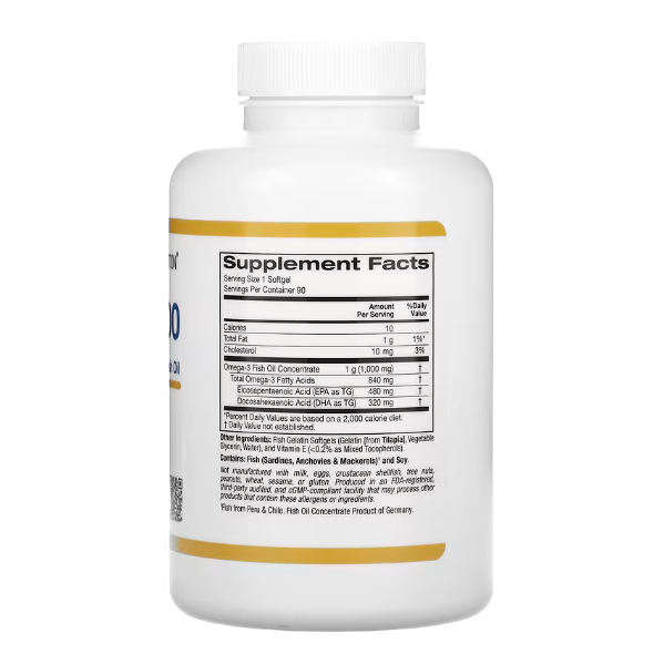California Gold Nutrition, омега 800, рыбий жир, 80% ЭПКДГК, в форме триглицеридов, 1000 мг, 90 капсул из рыбьего желатина
