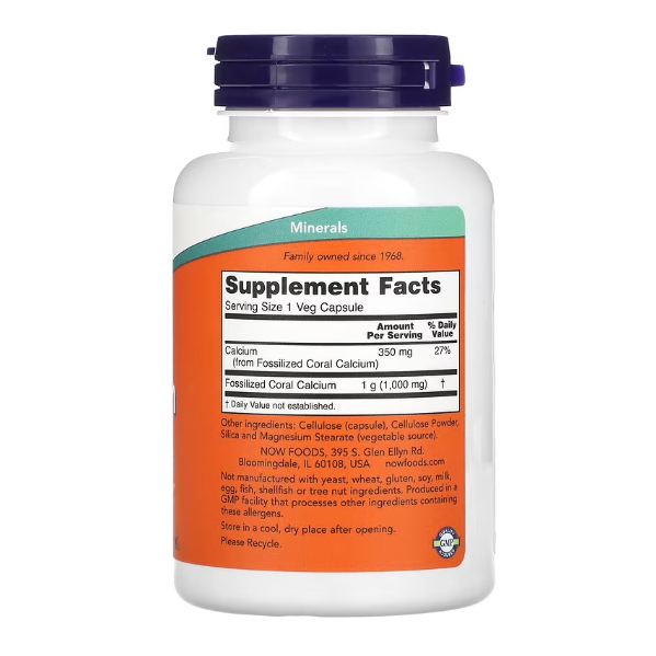 NOW Foods, Кальций из кораллов, 1000 мг, 100 растительных капсул