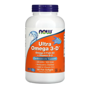 NOW Foods, ультраомега-3 с витамином D, 600 ЭПК 300 ДГК, 180 капсул из рыбьего желатина