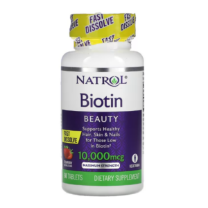 Natrol, быстрорастворимый биотин, максимальная эффективность, клубника, 10 000 мкг, 60 таблеток