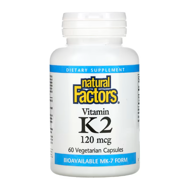 Natural Factors, витамин K2, 100 мкг, 60 вегетарианских капсул