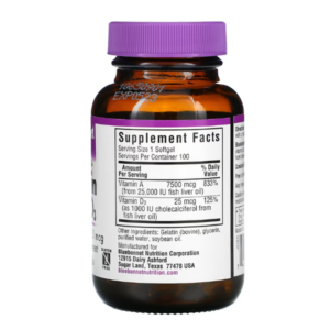 Bluebonnet Nutrition, витамины A и D3, 100 капсул