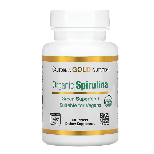 California Gold Nutrition, органическая спирулина, 1500 мг, 60 таблеток (500 мг в 1 таблетке)
